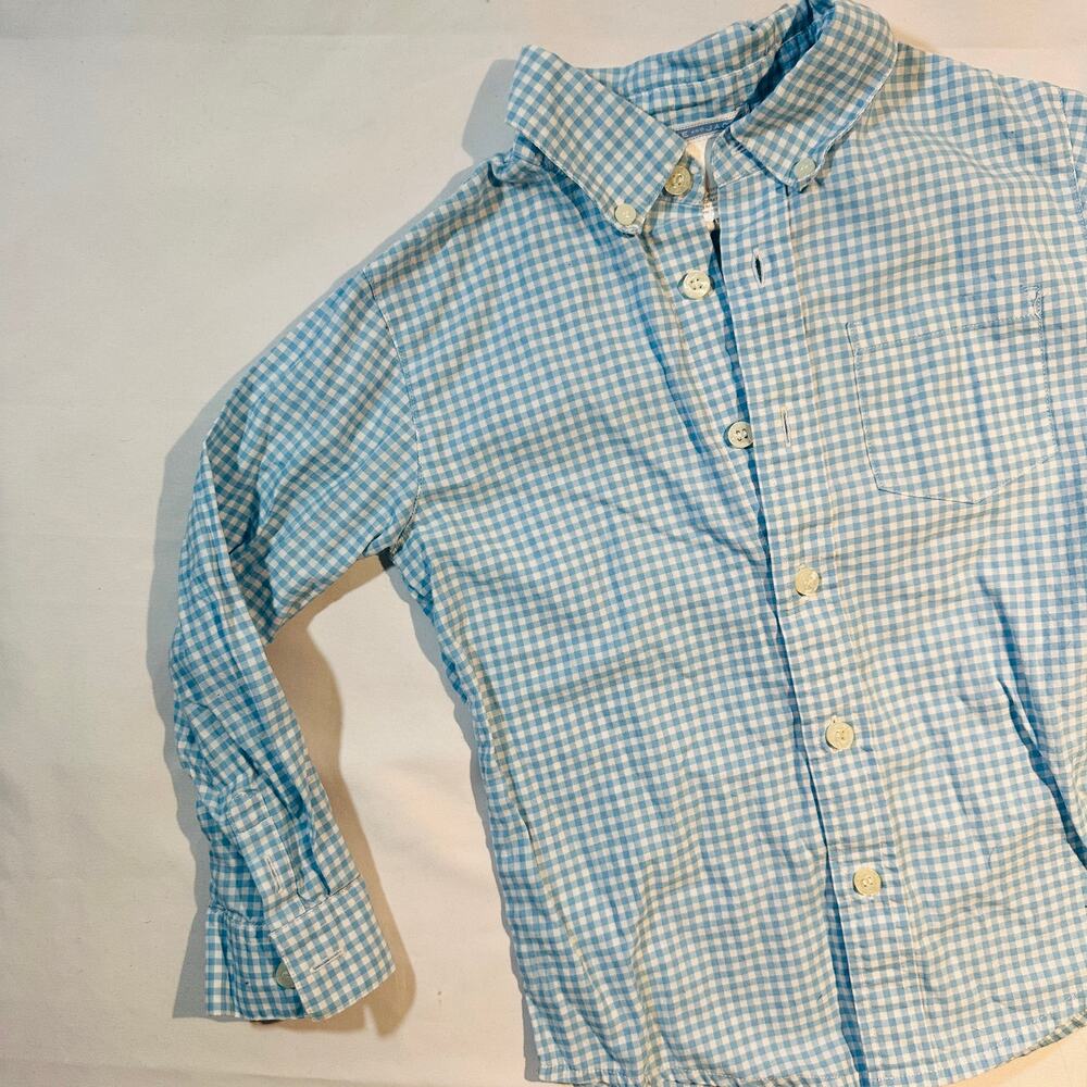Janie and Jack 100% Cotton Blue & White Gingham Poplin Button Down Top Sz 4T